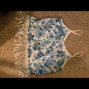Blue cropped floral top